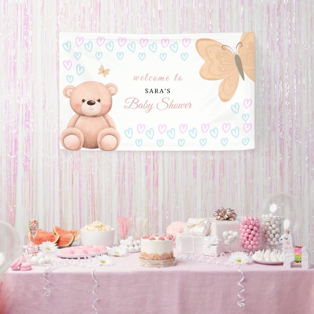 Banderoles Cartoon Teddy Bear Pastel Girl Baby Shower Welcome (Fête)