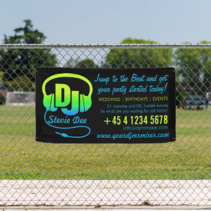 Banderoles Casques DJ bleu vert bleu sur noir promotionnel
