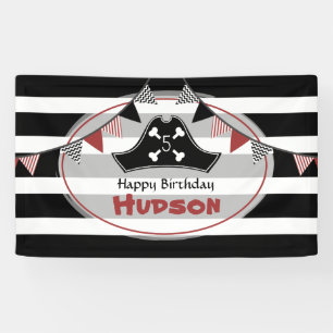 Banderoles Casquette pirate Noir + Blancs Anniversaire