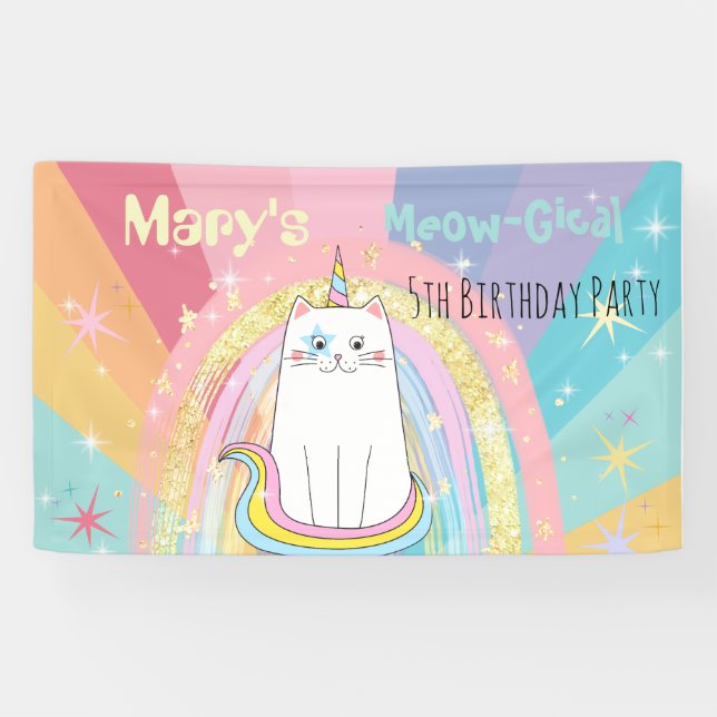 Banderoles Caticorn Meow-Gical gosse Anniversaire (Horizontal)