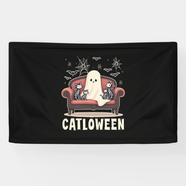 Banderoles Catloween Ghost Halloween (Horizontal)