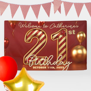 Banderoles Célébration de 21 ans élégante rouge et or