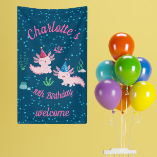 Banderoles Célébration d'un anniversaire d'axolotl mignon et