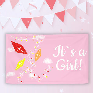 Banderoles Cerfs-volants en rose ciel C`est un Baby shower fé