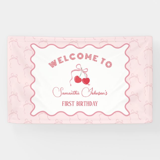 Banderoles Cerise sur le dessus Pink Bow Anniversaire (Horizontal)