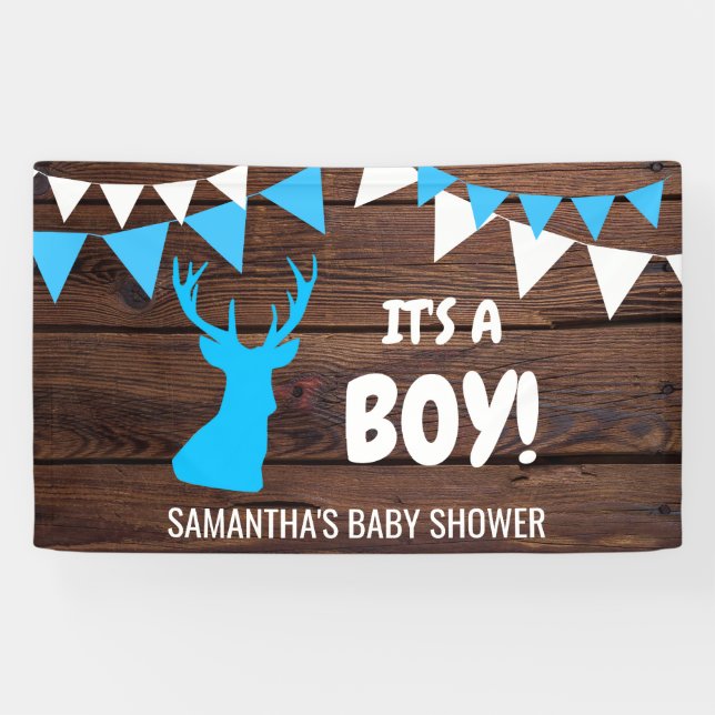 Banderoles C'EST UN GARÇON ! Baby shower Rustique personnalis (Horizontal)