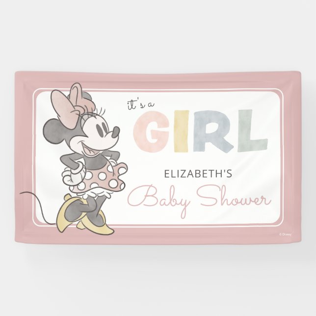 Banderoles C'est une fille ! Baby shower d'aquarelle Minnie M (Horizontal)