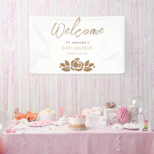 Banderoles C'Est Une Fille Baby shower Floral Blanc Or