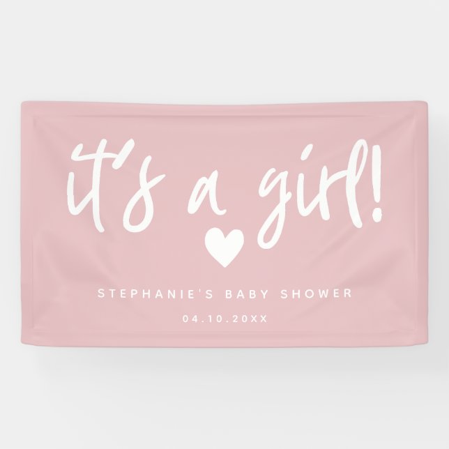 Banderoles c'est une fille Baby shower rose moderne (Horizontal)