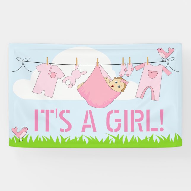 Banderoles C'est UNE FILLE ! (BÉBÉ DANS LA CONCEPTION DE ROSE (Horizontal)