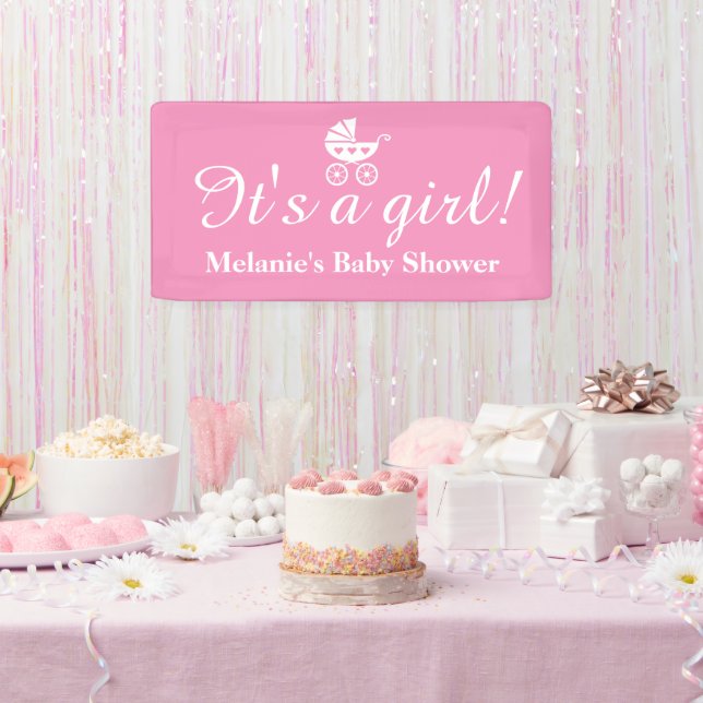 Banderoles C'est une fille nom personnalisé baby shower rose  (Fête)