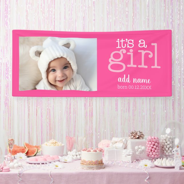 Banderoles C'est une fille - Photo moderne, blanc Whimsical T (Fête)