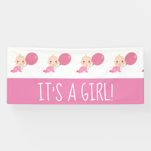 Banderoles C'est une fille rose Ballons Bienvenue Accueil Ban (Horizontal)