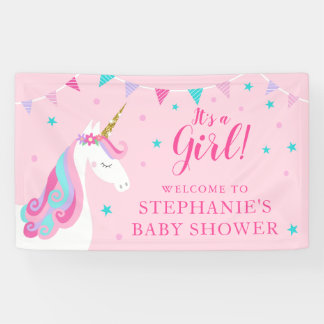 Banderoles C'est une fille Unicorn Baby shower rose