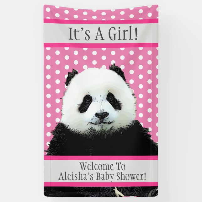 Banderoles C'est une petite fille Baby shower rose Panda Bear (Vertical)