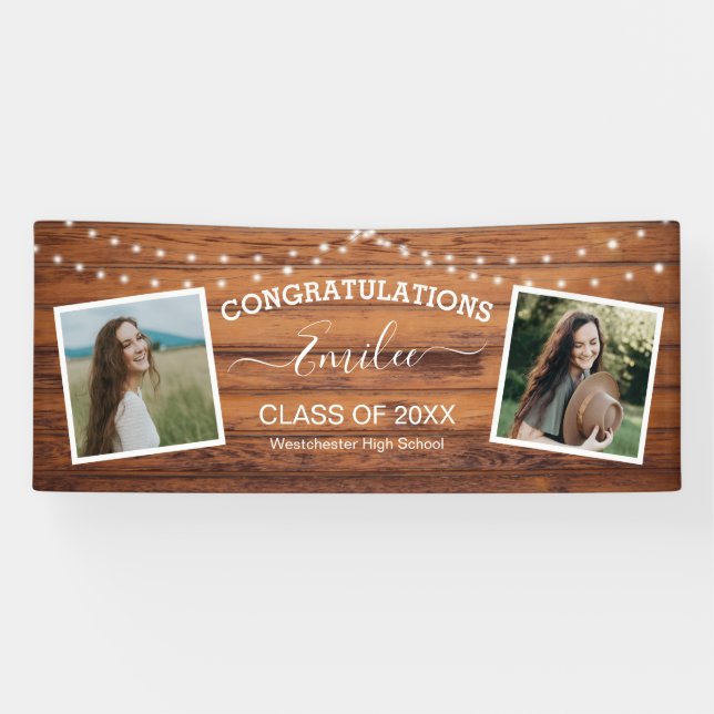 Banderoles Chaîne de bois rustique légère Graduation photo (Horizontal)