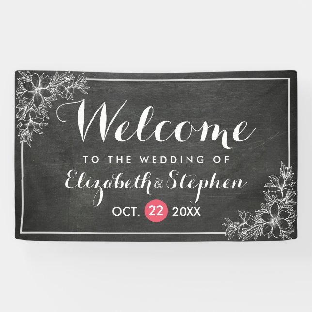Banderoles Chalet moderne Mariage de cadre Floral Bienvenue (Horizontal)