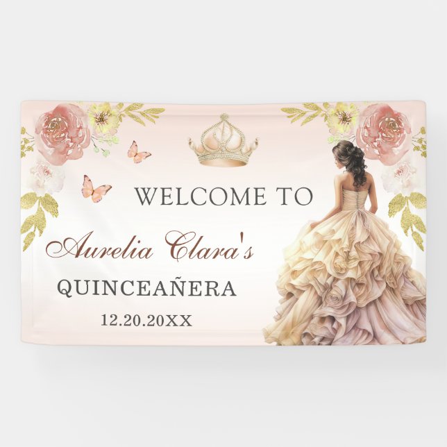 Banderoles Champagne Princesse Robe Quinceañera Anniversaire (Horizontal)