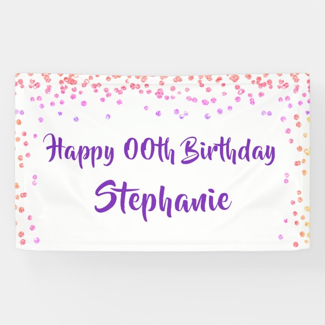 Banderoles Chaque année Anniversaire Pink Purple Confetti Scr (Horizontal)