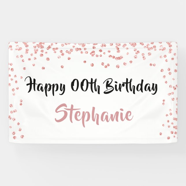 Banderoles Chaque année Rose or Anniversaire Confetti Script (Horizontal)