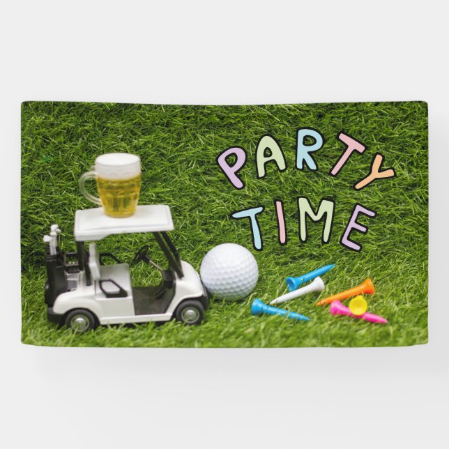 Banderoles Chariot de golf avec boule et bière pour la fête d (Horizontal)