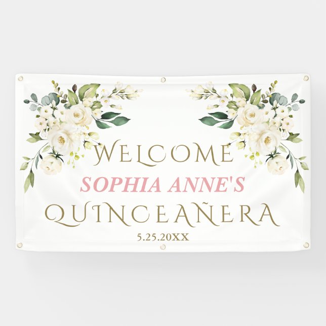 Banderoles Charm blanc ivoire Floral Quinceañera Affiche de b (Horizontal)
