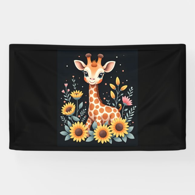 Banderoles Charmante Giraffe Entourée De Fleurs Longues Manch (Horizontal)