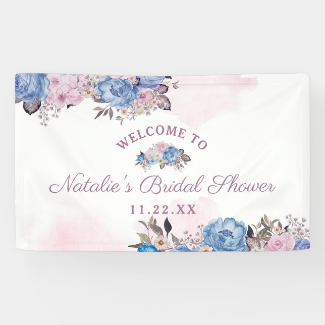 Banderoles Charme parisien Fête des mariées bleue & rose Bien (Horizontal)