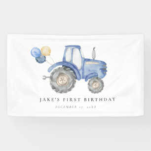 Banderoles Charming Blue Tractor Anniversaire