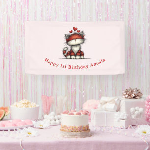 Banderoles Chat avec coeurs d'amour rouges Joyeux anniversair