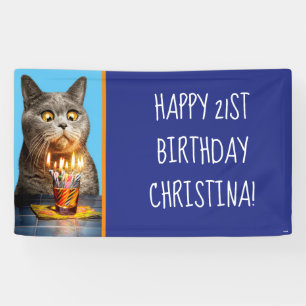 Banderoles Chat avec verre d'anniversaire