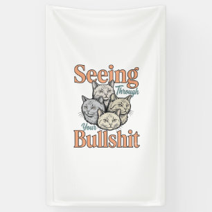 Banderoles Chat Drôle Voyant À Travers Votre Dessin Vintage