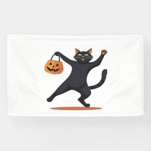 Banderoles Chat noir grognant à la bash d'Halloween, balançan