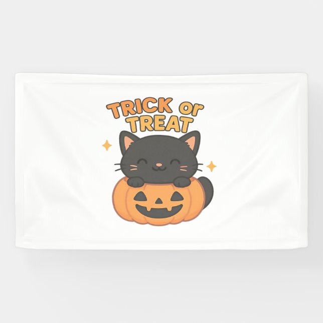 Banderoles Chat noir mignon en Citrouille - Trick ou Treat Ka (Horizontal)