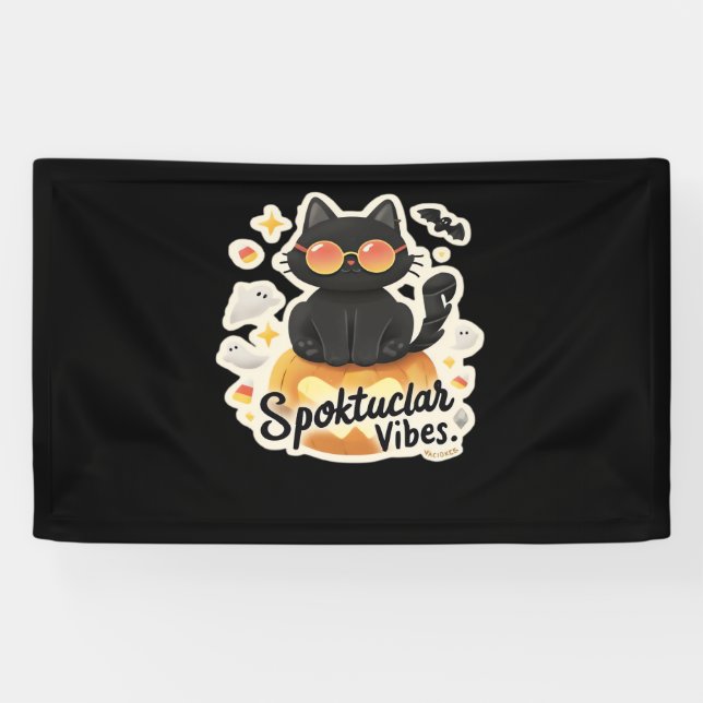 Banderoles Chat noir mignon Halloween Citrouille T-shirt surd (Horizontal)