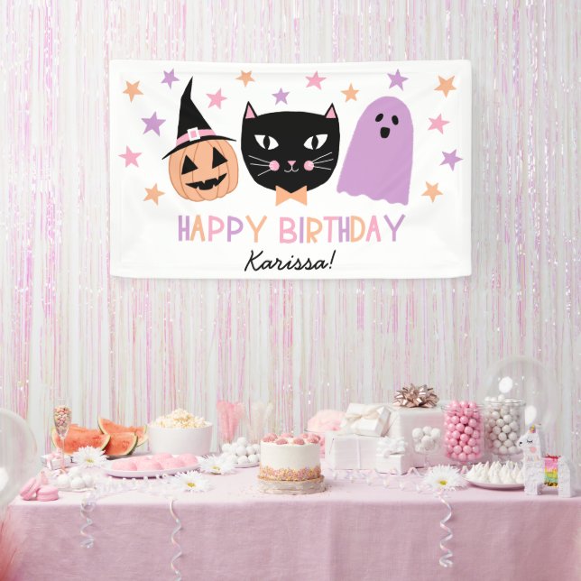 Banderoles Chat noir mignon Halloween Nom anniversaire Banniè (Fête)
