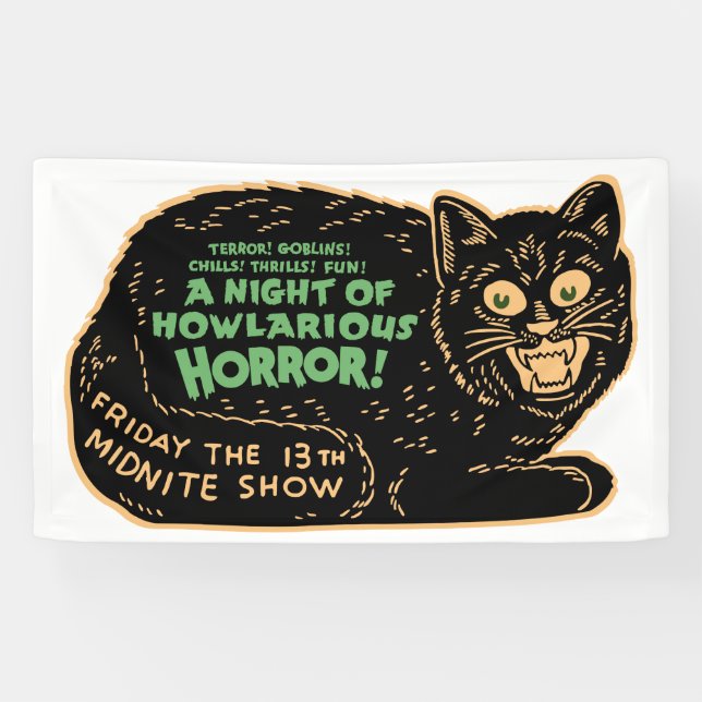 Banderoles Chat noir vintage Halloween (Horizontal)