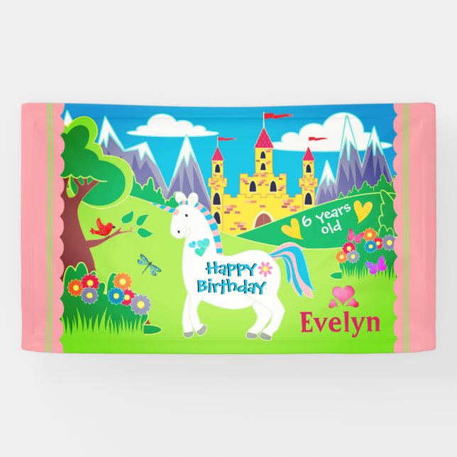 Banderoles Château de Unicorn Personnalisé (Horizontal)