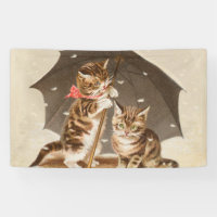 Chatons vintage sous parapluie art de chat antique