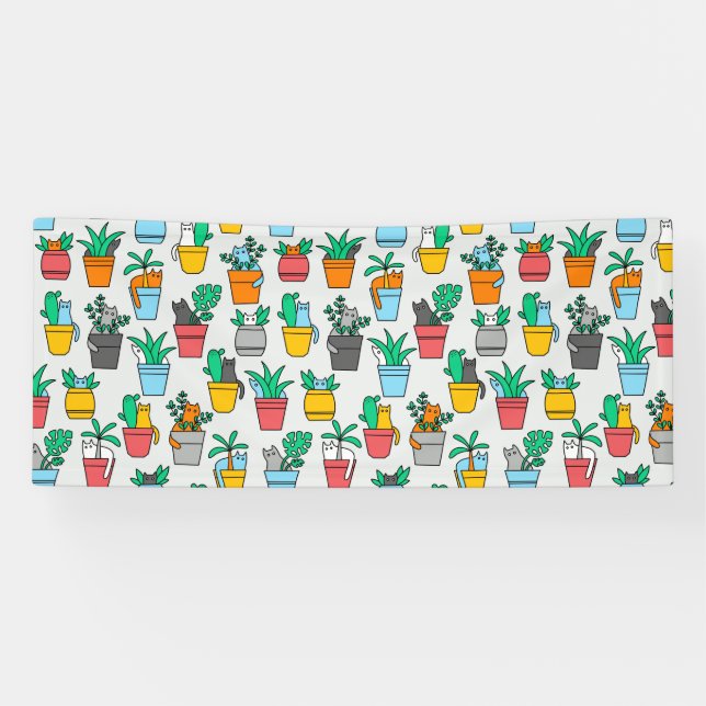 Banderoles Chats dans les pots à fleurs (Horizontal)