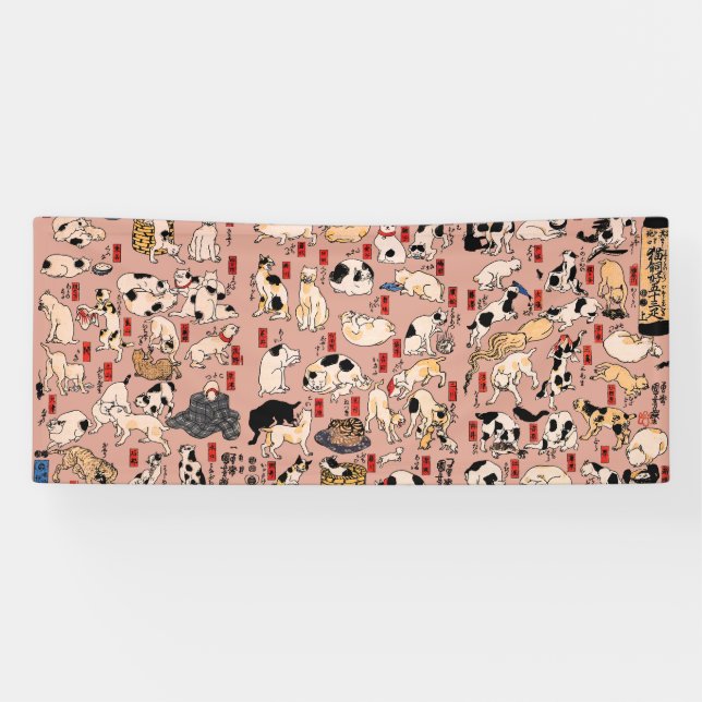 Banderoles chats japonais Ukiyo-e Funny kitty (Horizontal)