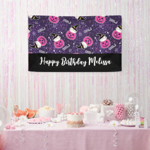 Banderoles Chats mignons et Citrouille Halloween Motif Annive