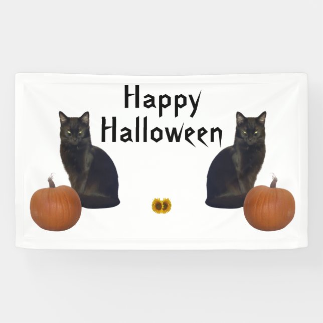 Banderoles Chats noirs avec Citrouilles et tournesols (Horizontal)