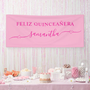 Banderoles Chaud rose Feliz Quinceañera Nom du mal du coeur