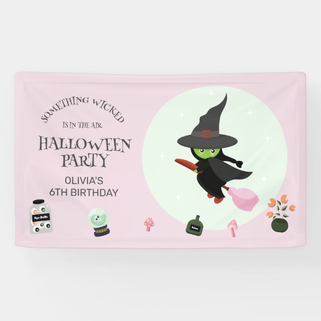 Banderoles Chaud vert sorcier Halloween anniversaire (Horizontal)
