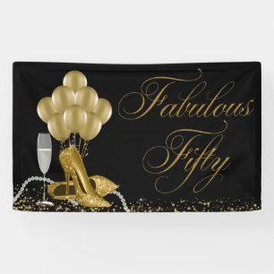 Banderoles Chaussure à talon haut perles d'or noir 50e annive
