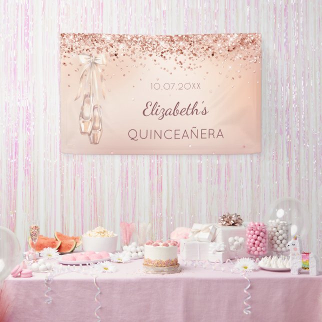 Banderoles Chaussure de ballerine rose or rose Quinceanera (Fête)