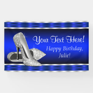 Banderoles Chaussures Talons Hauts Bleu Royal Argent Fête d'a