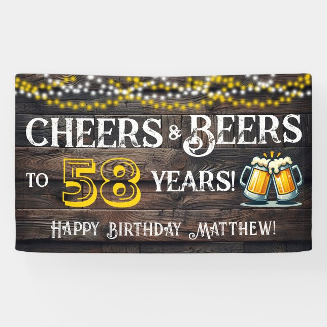 Banderoles Cheers and Beers to 58 Years Birthday Party Banner (Horizontal)