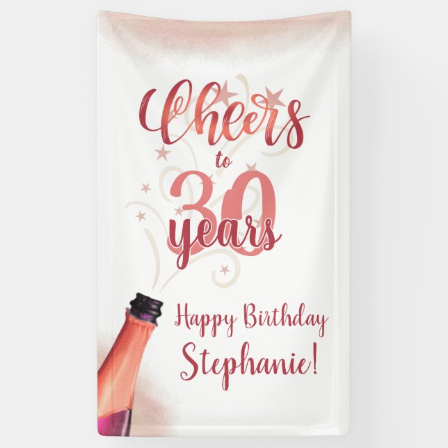 Banderoles CHEERS D'Anniversaire À # ANNÉES Rose Gold Script (Vertical)